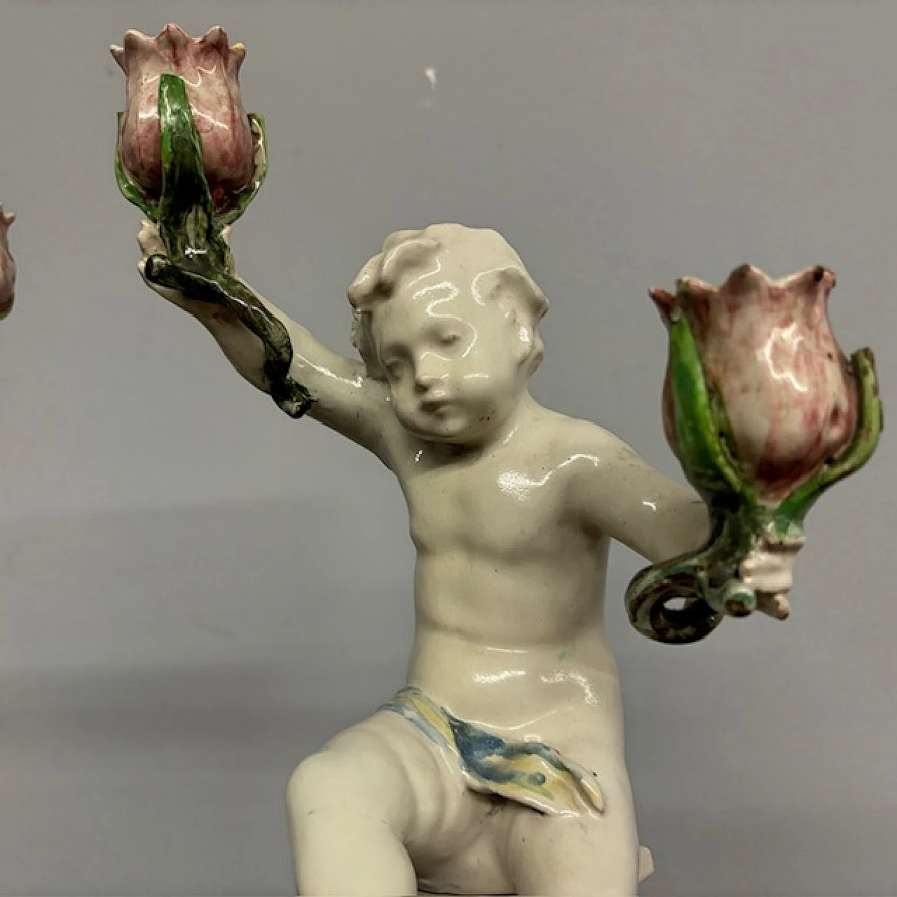 Pair of cherubs candle holders by Angelo Minghetti, late 19th century 4