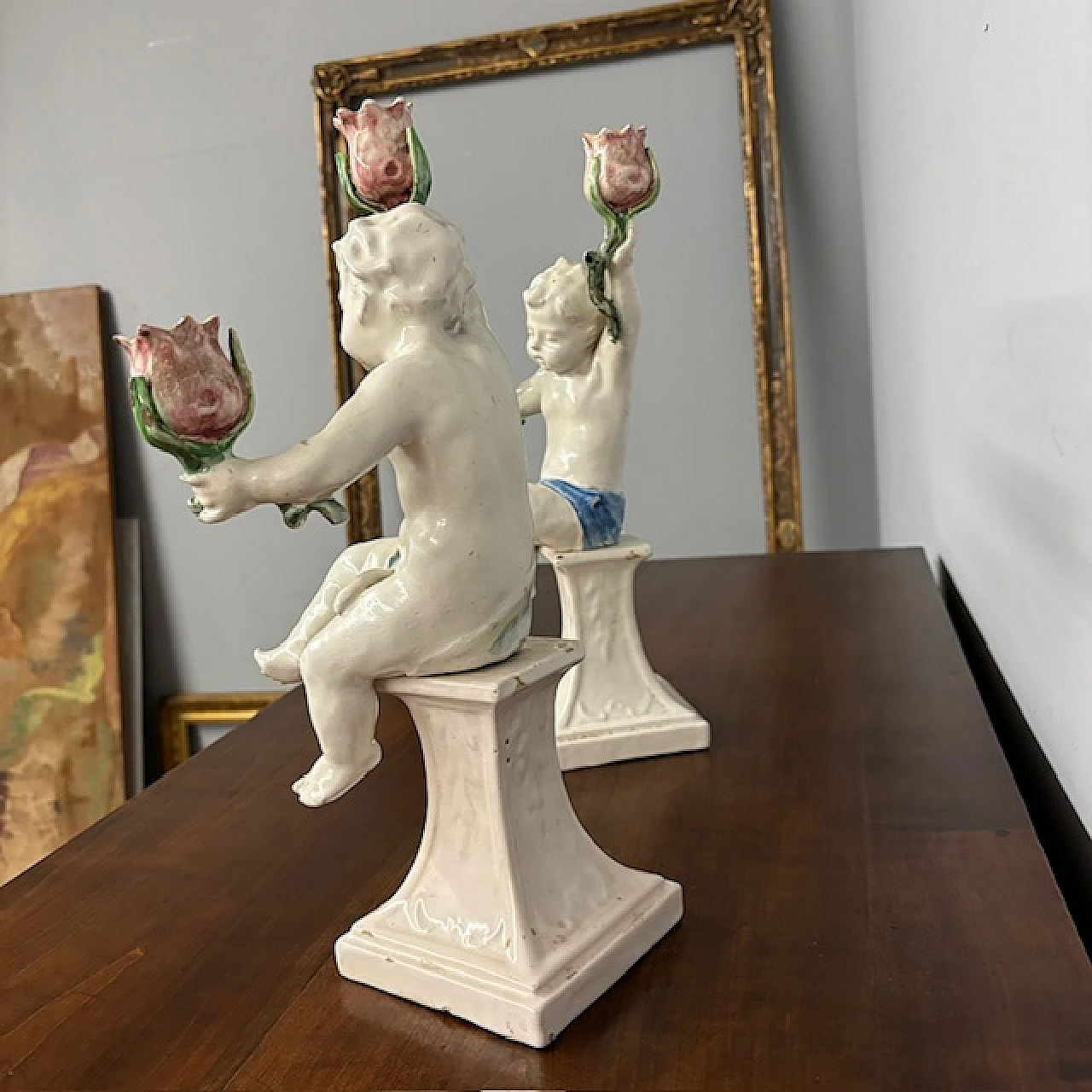 Pair of cherubs candle holders by Angelo Minghetti, late 19th century 8