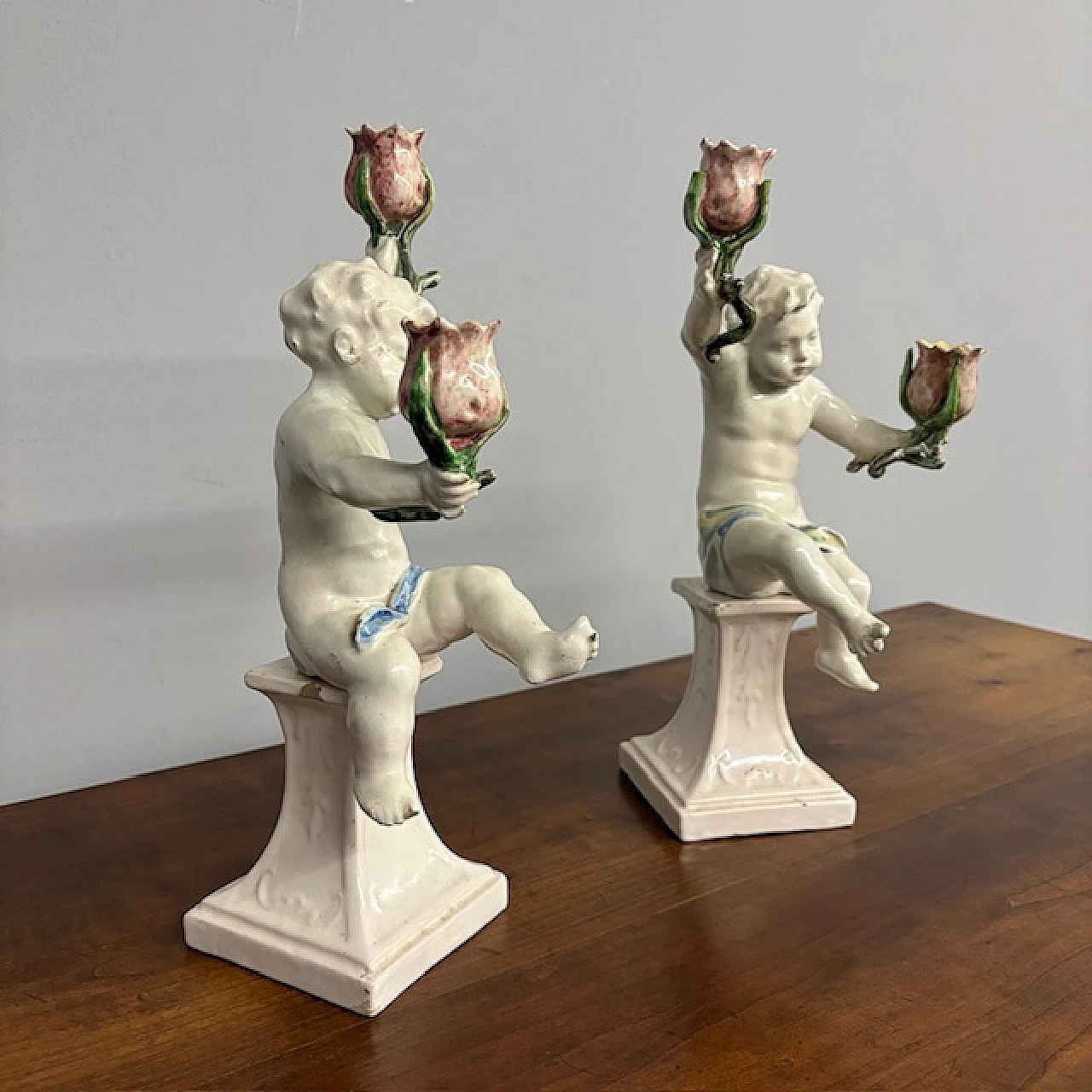 Pair of cherubs candle holders by Angelo Minghetti, late 19th century 12