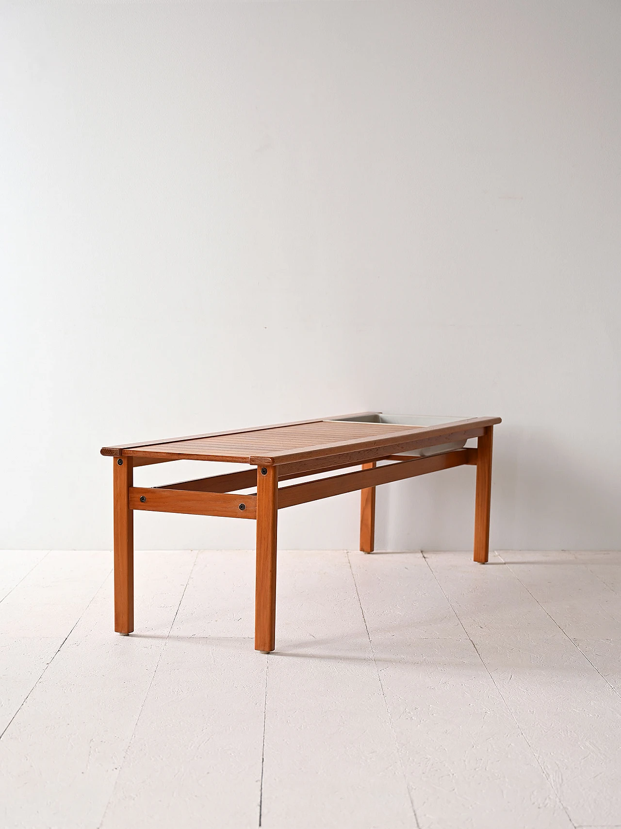 Panca in teak con fioriera integrata, anni '60 3