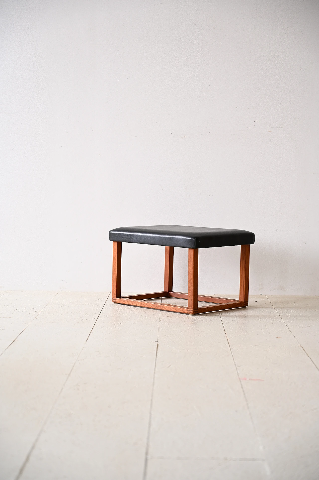 Scandinavian teak stool seat in eco-leather, 60s 3