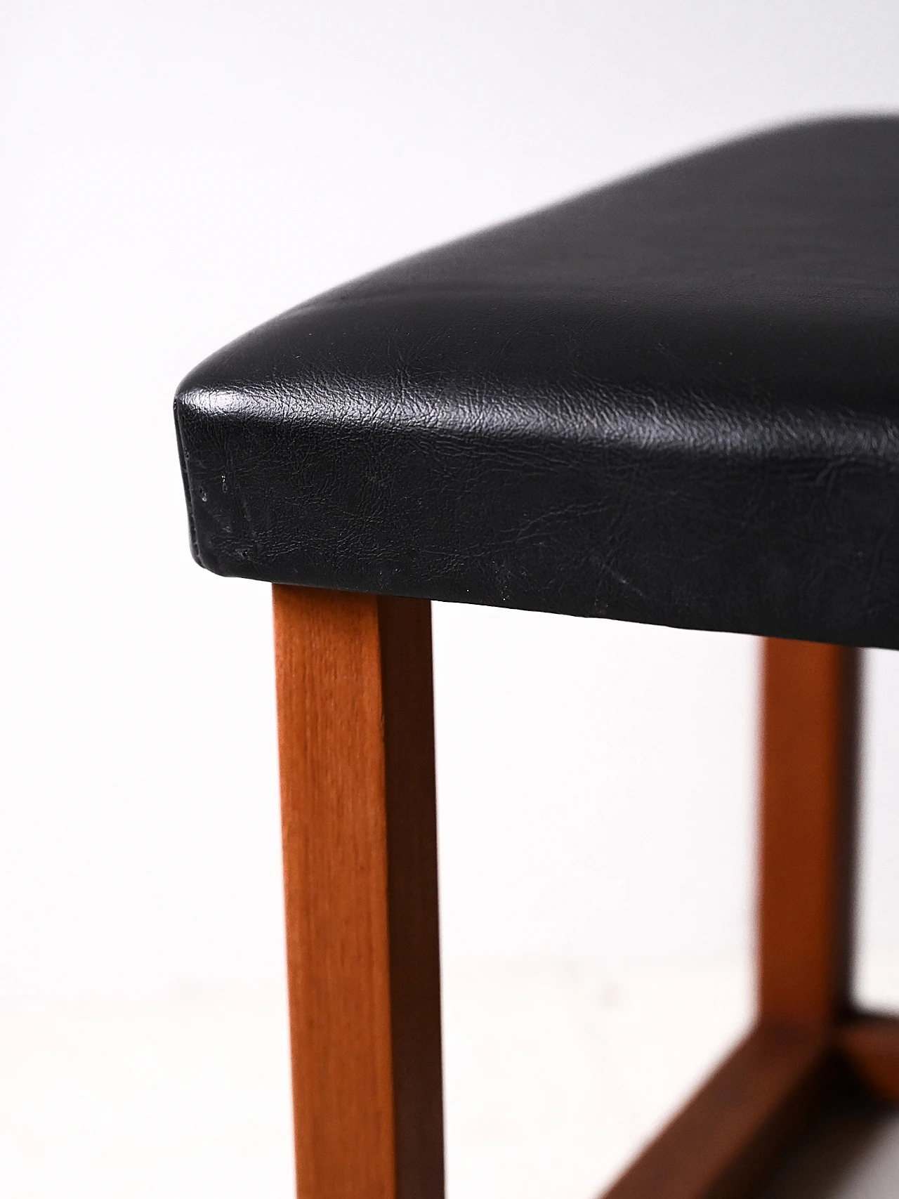 Scandinavian teak stool seat in eco-leather, 60s 7