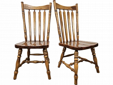 Pair of rustic wooden chairs, 80s