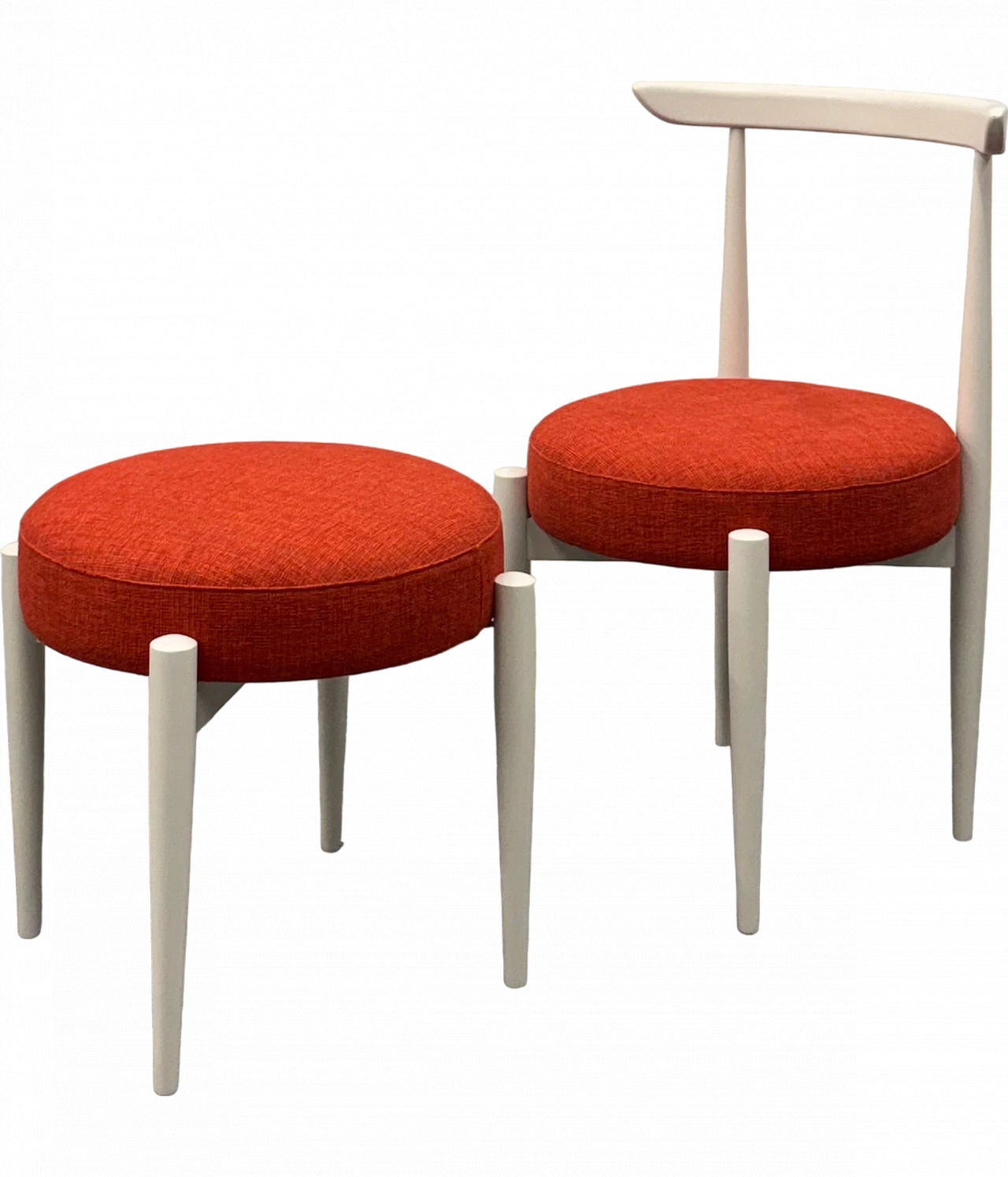 Sedia con sgabello rosso in stile scandinavo, anni '70 9