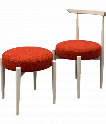 Sedia con sgabello rosso in stile scandinavo, anni '70