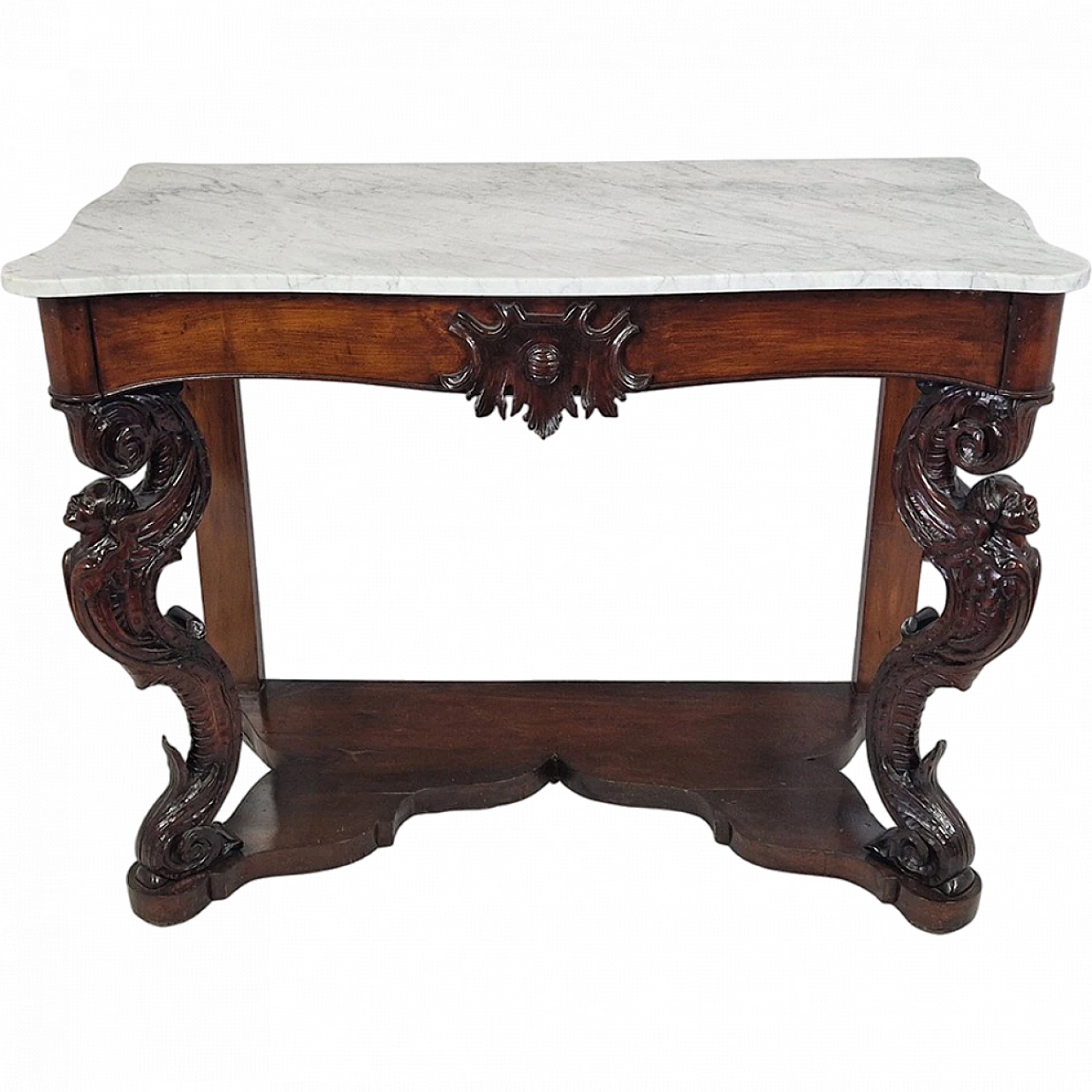 Carved Louis Philippe console in wood and marble, 19th century 9