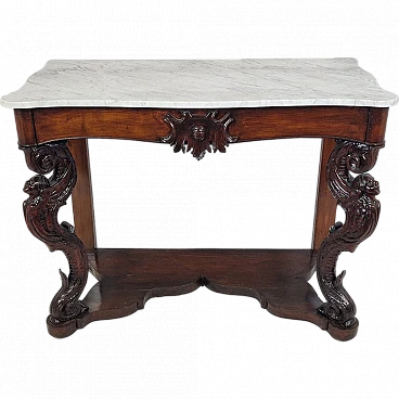 Carved Louis Philippe console in wood and marble, 19th century