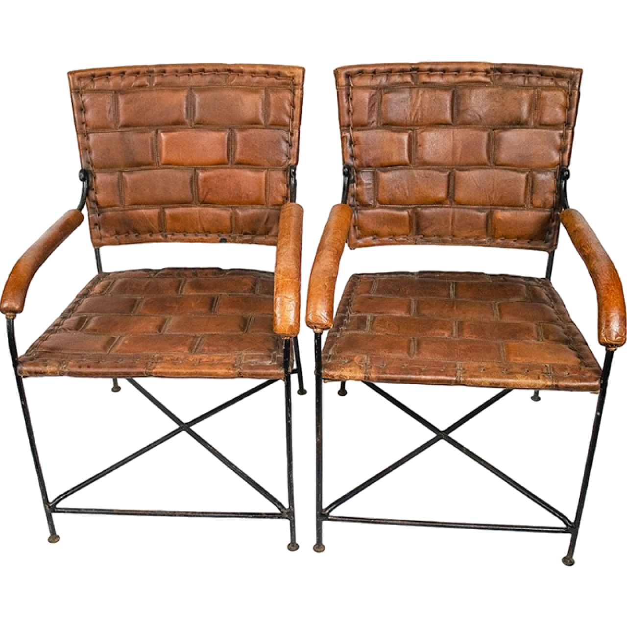 Fun pair of handmade leather chairs, 20th century 11