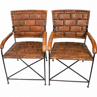 Fun pair of handmade leather chairs, 20th century