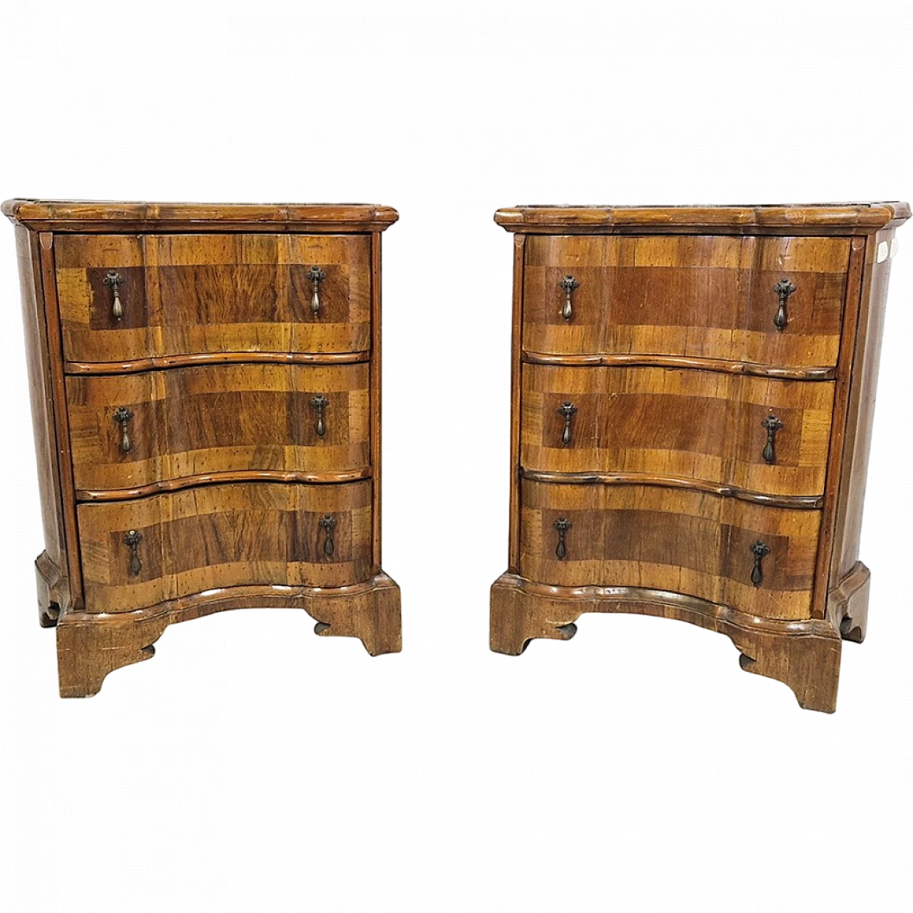 Pair baroque style bedside tables with three drawers, 19th century 10