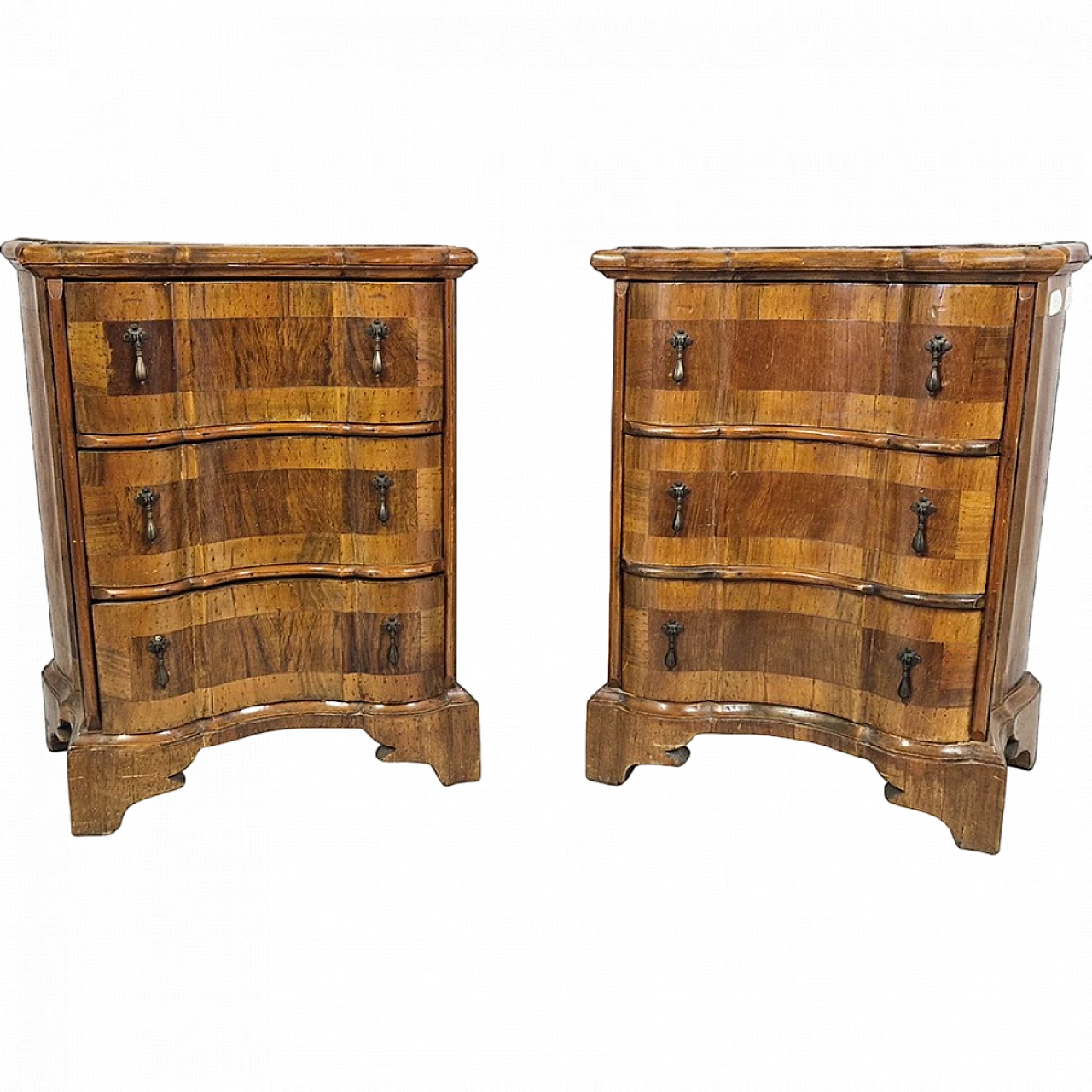 Pair baroque style bedside tables with three drawers, 19th century 11