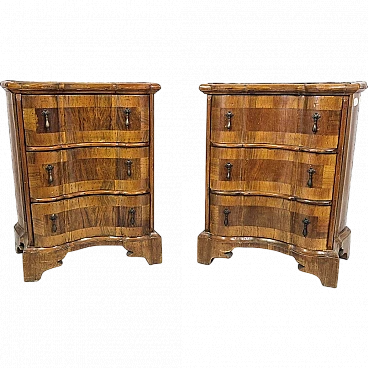 Pair baroque style bedside tables with three drawers, 19th century