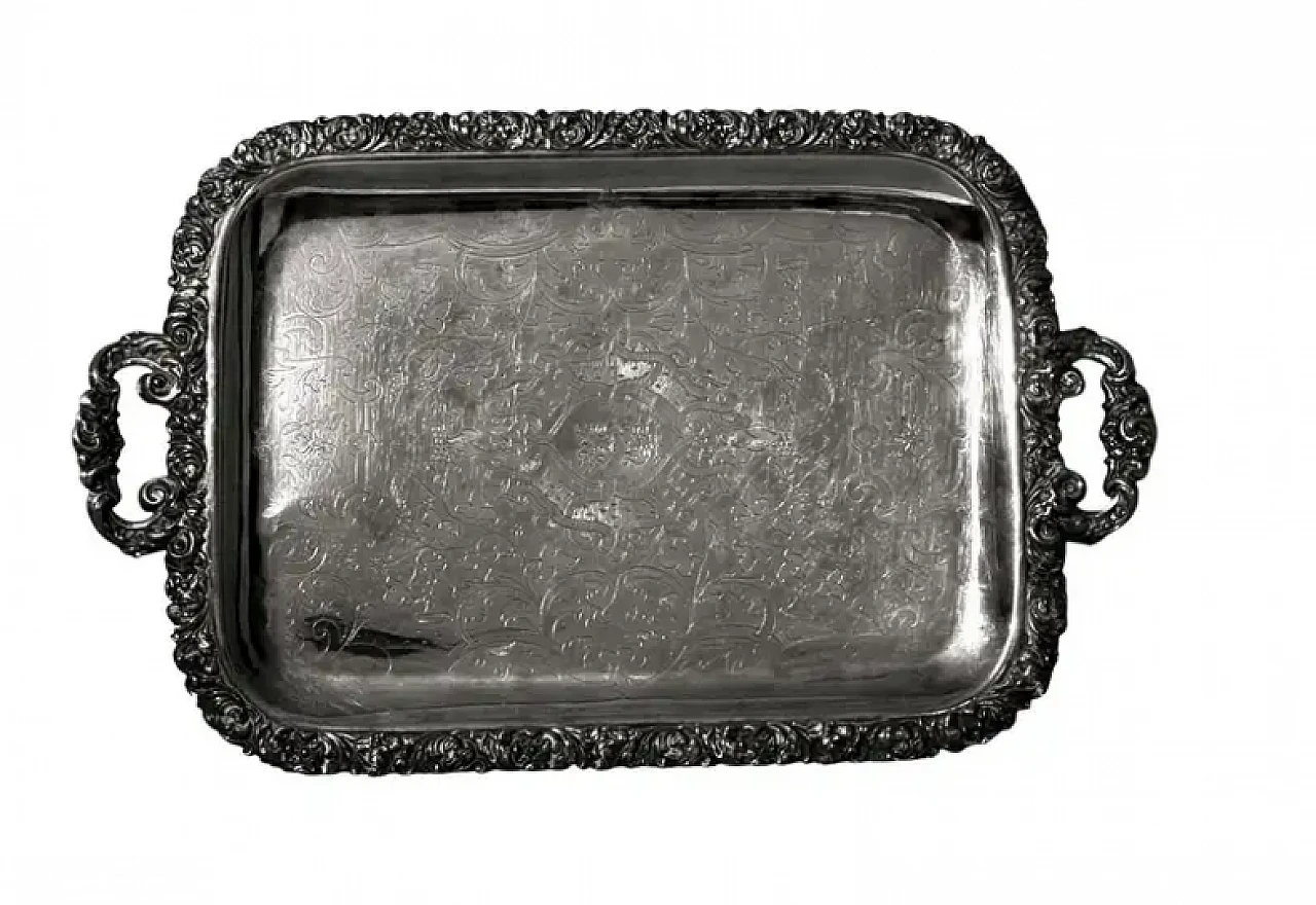 English engraved Sheffield tray with handles, mid-19th century 1