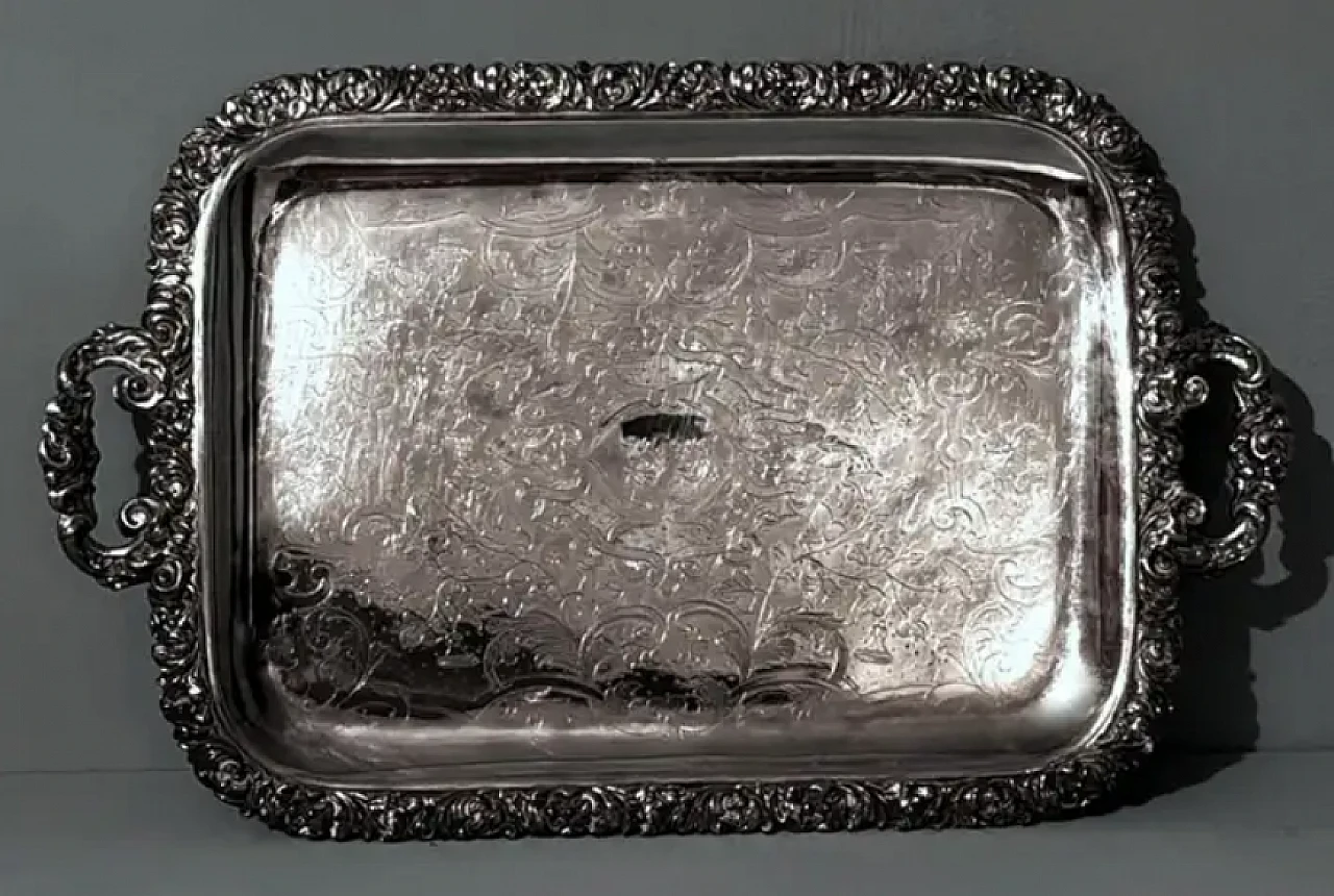 English engraved Sheffield tray with handles, mid-19th century 2