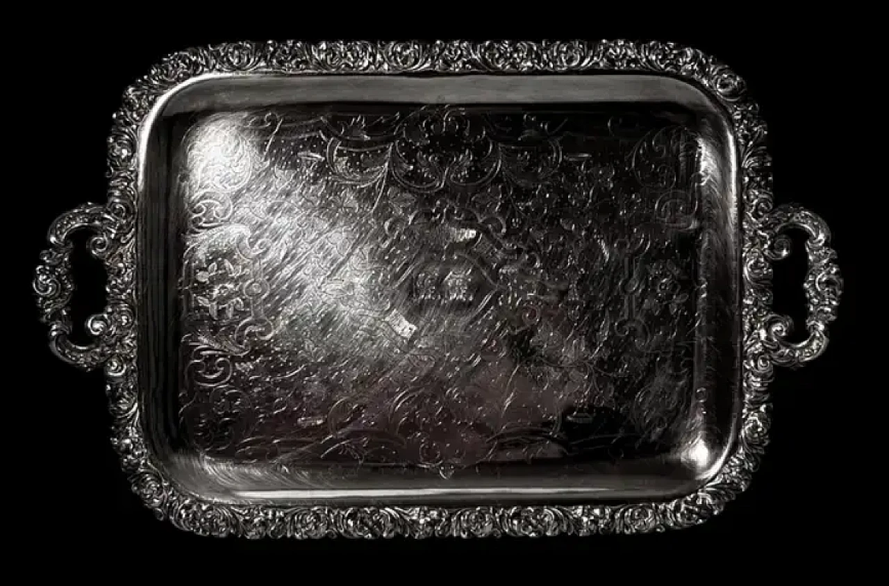 English engraved Sheffield tray with handles, mid-19th century 3