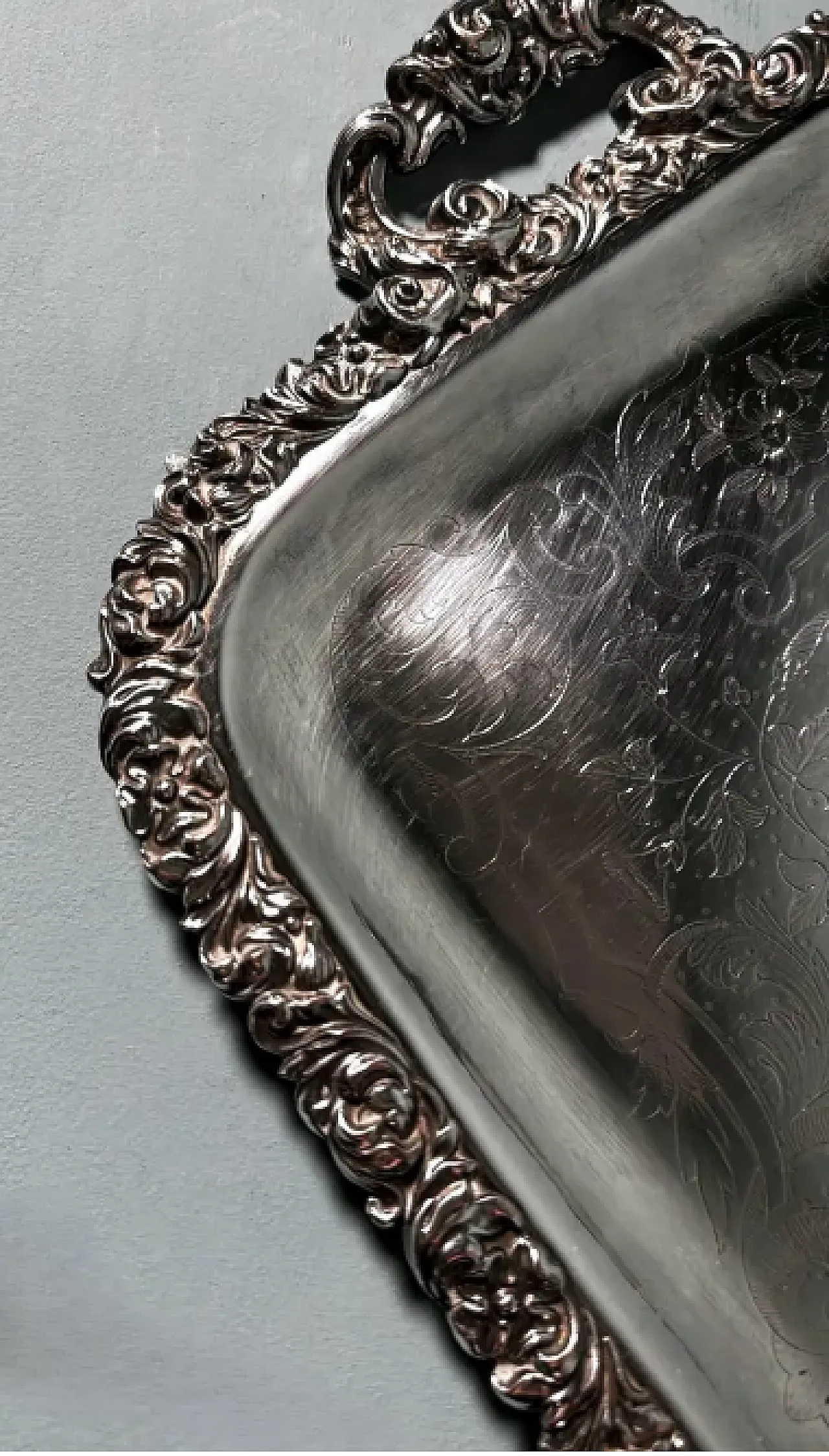 English engraved Sheffield tray with handles, mid-19th century 6