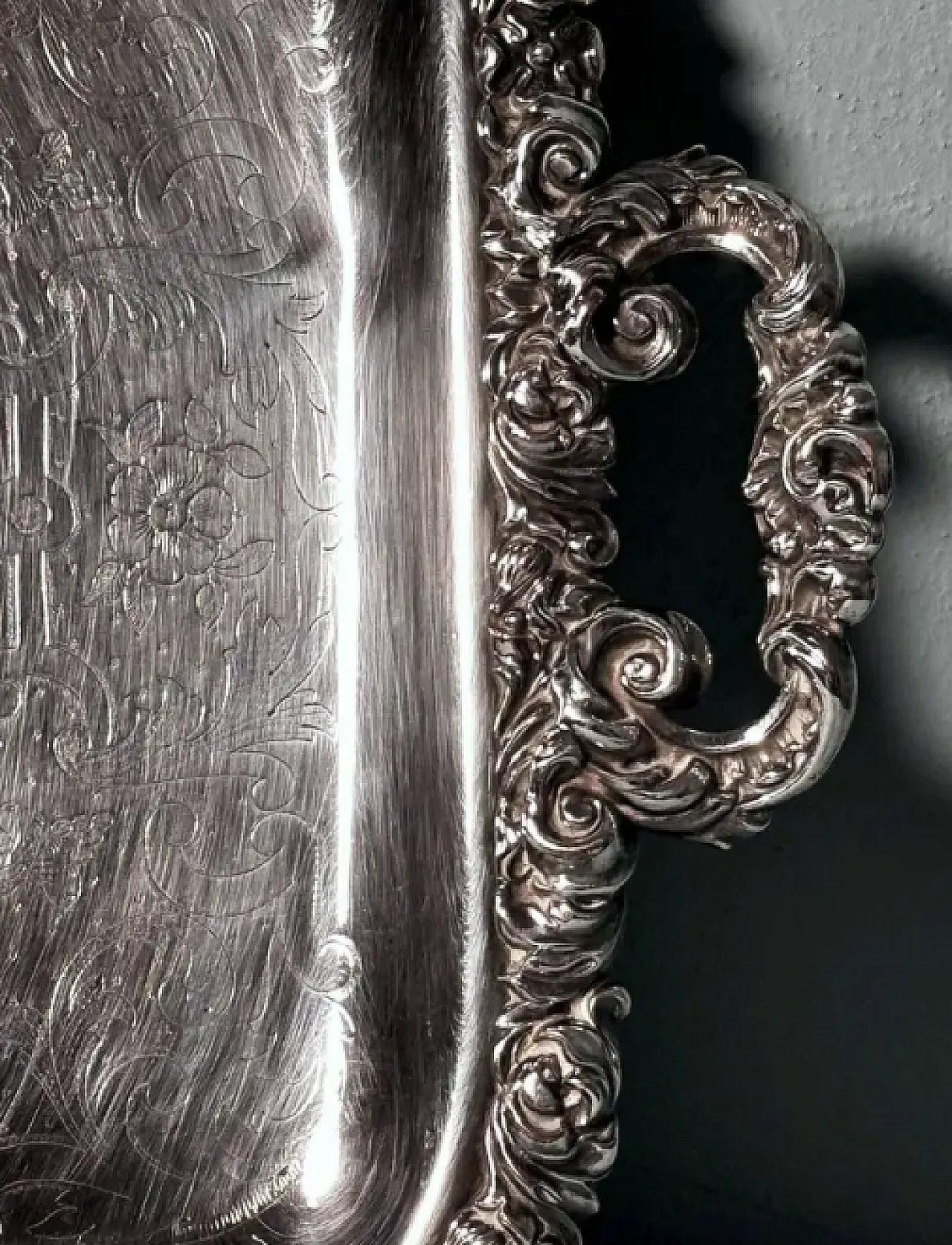 English engraved Sheffield tray with handles, mid-19th century 8