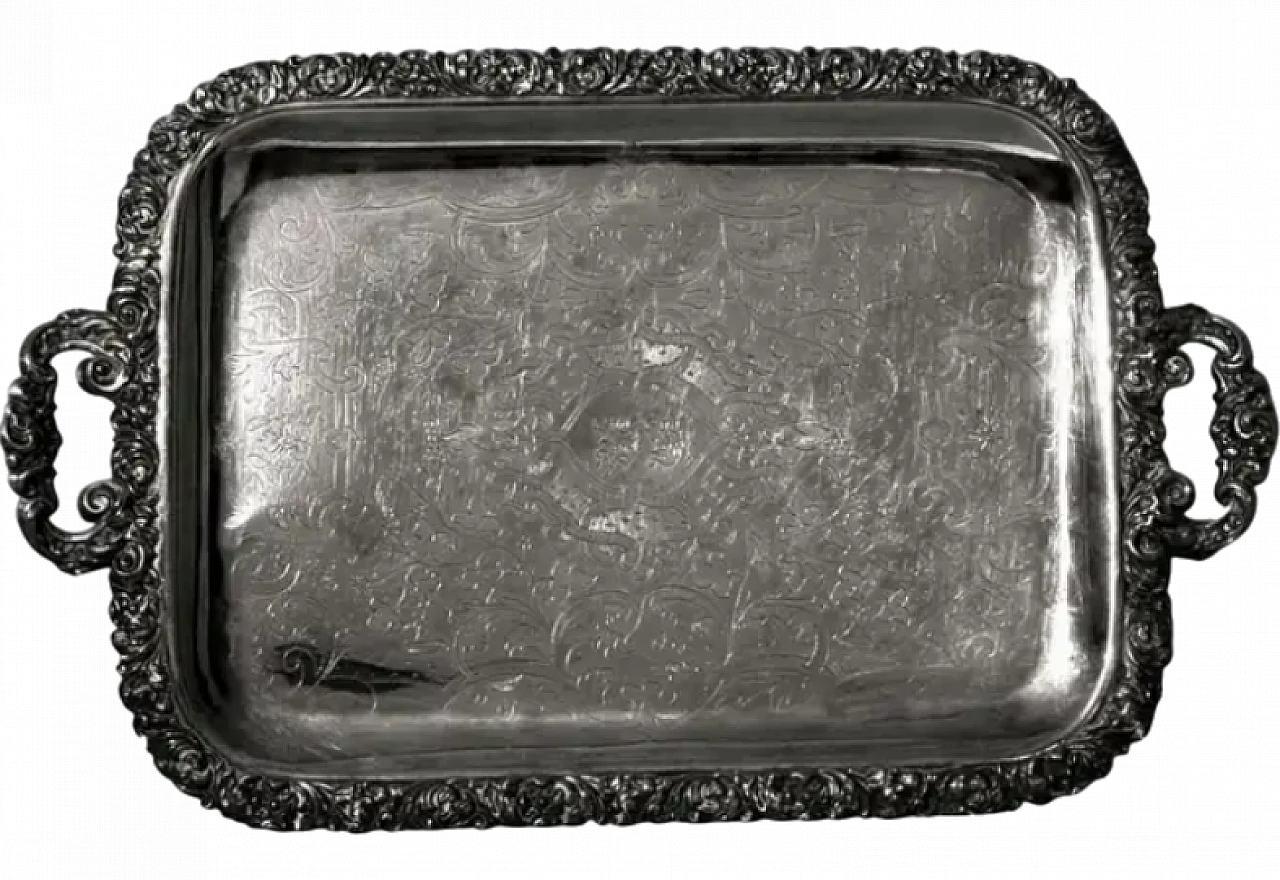 English engraved Sheffield tray with handles, mid-19th century 19