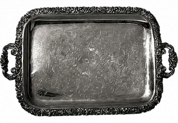 English engraved Sheffield tray with handles, mid-19th century