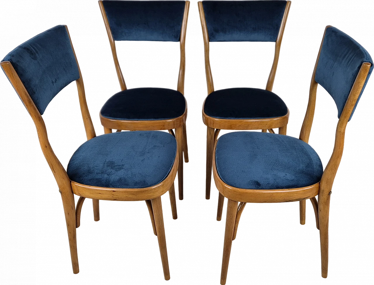 4 Art Deco blue velvet chairs, 1940s 19