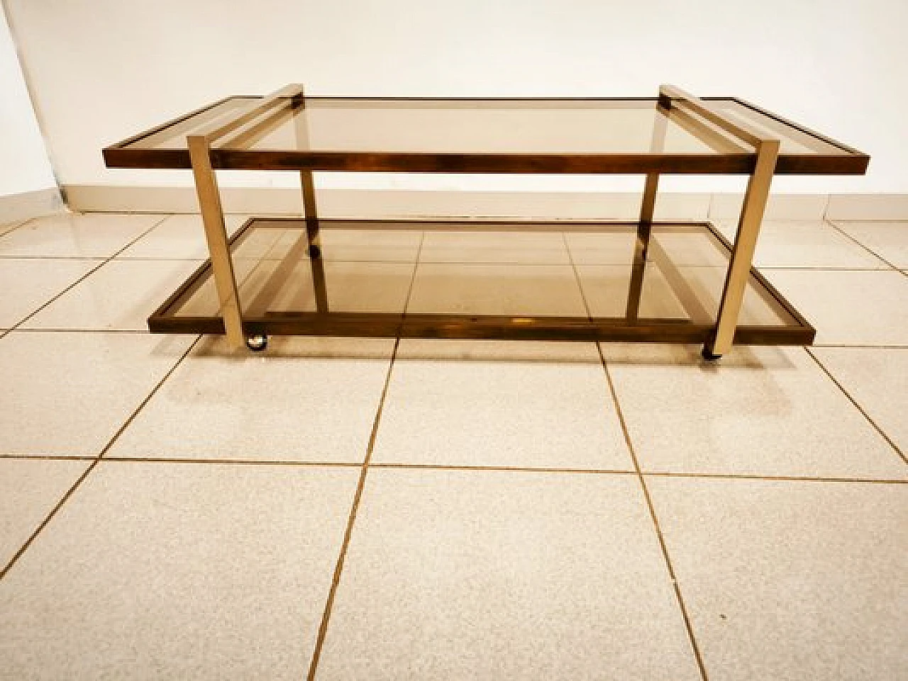 Double glass coffee table with wheels, 1970s 1