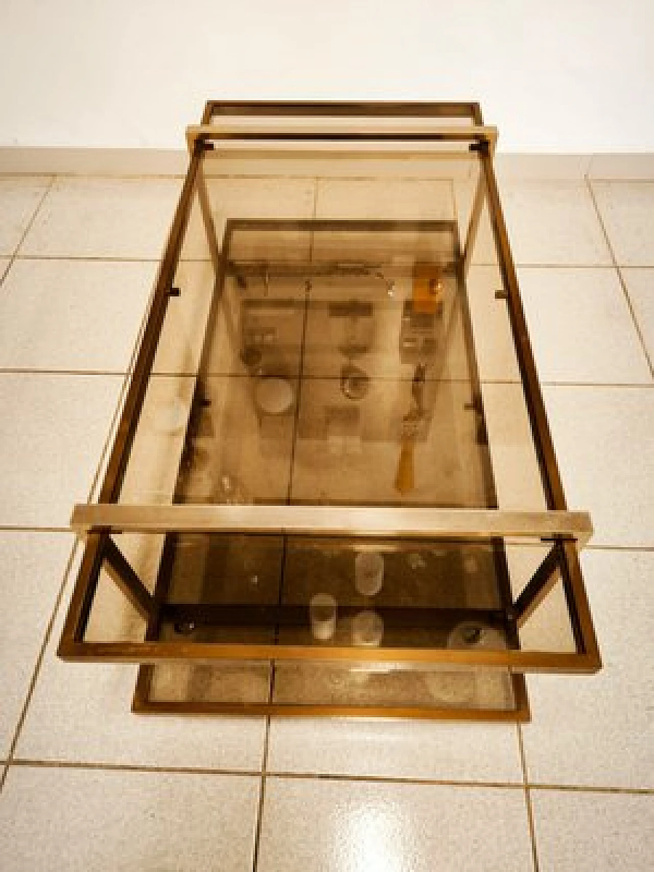 Double glass coffee table with wheels, 1970s 2