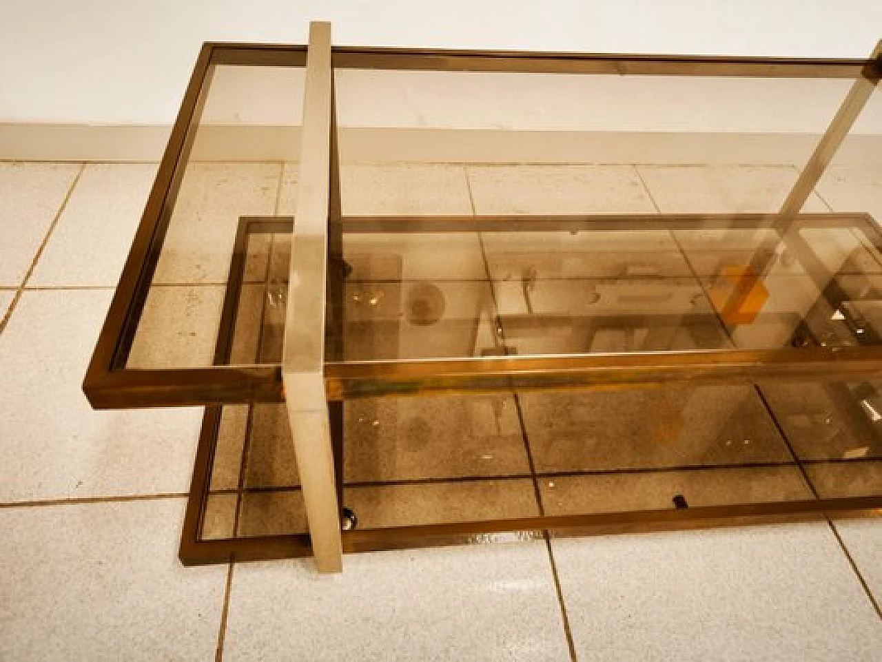 Double glass coffee table with wheels, 1970s 3