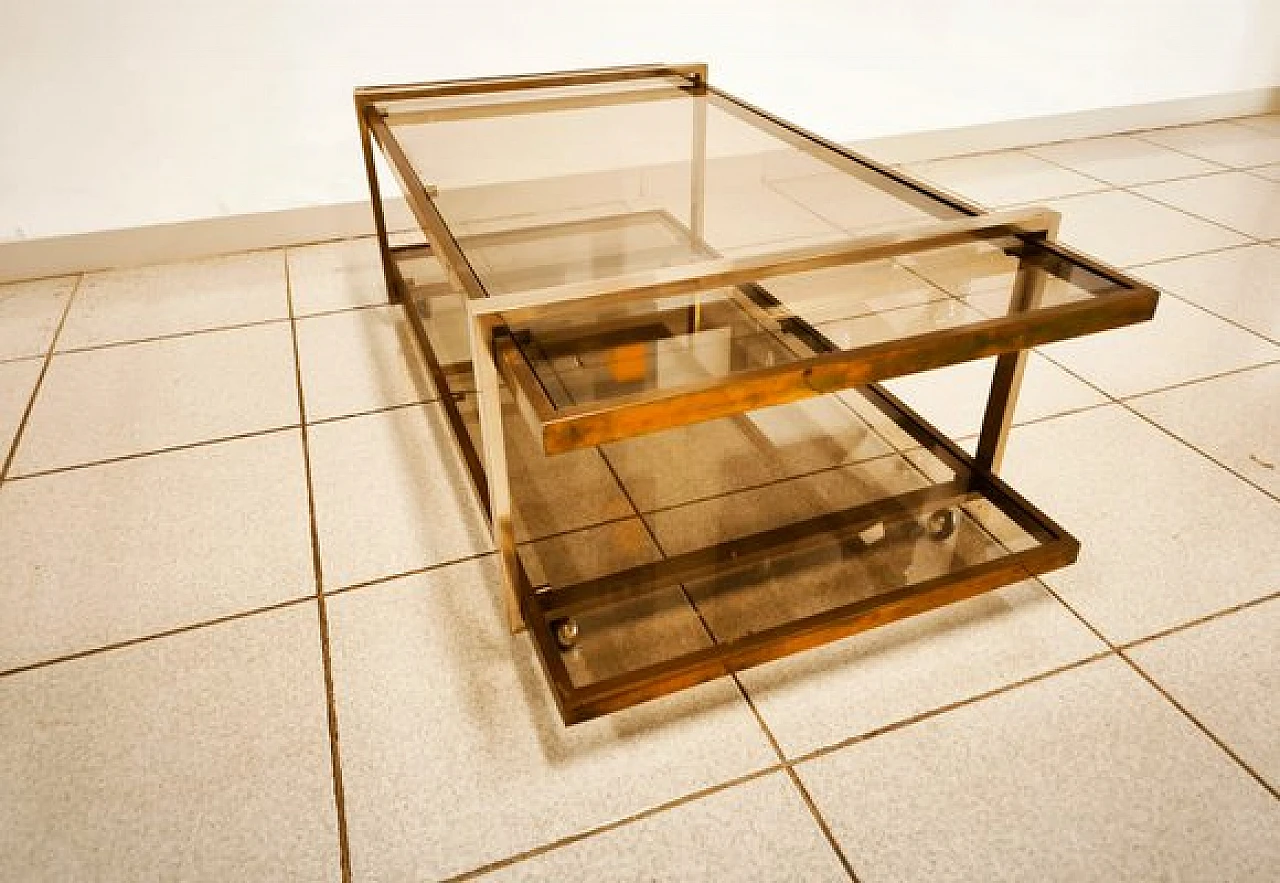 Double glass coffee table with wheels, 1970s 4