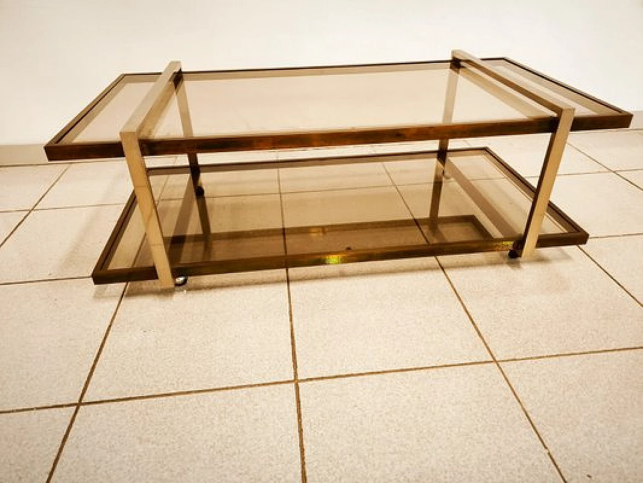 Double glass coffee table with wheels, 1970s 5