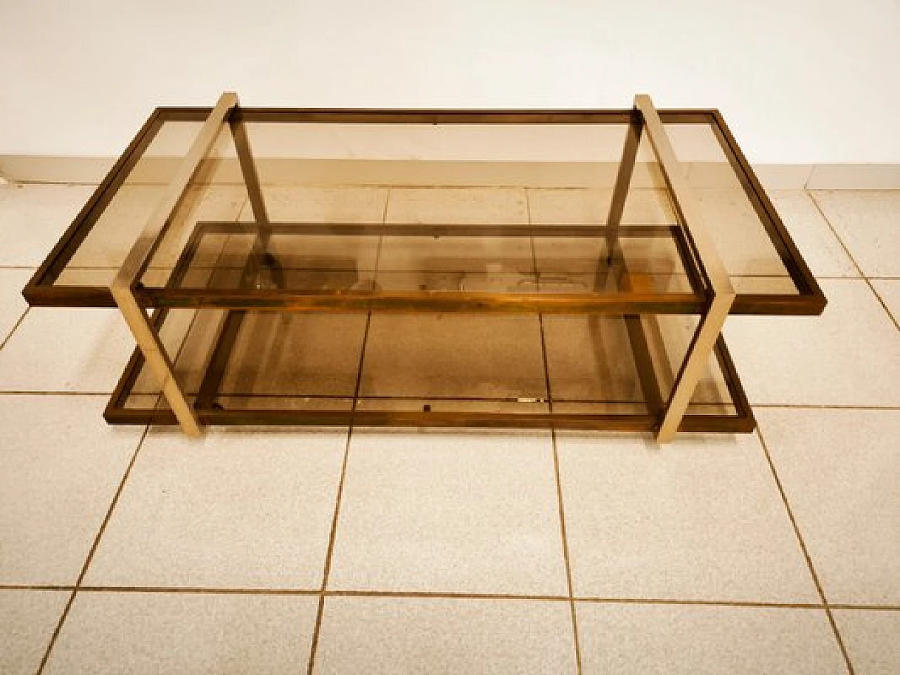 Double glass coffee table with wheels, 1970s 6