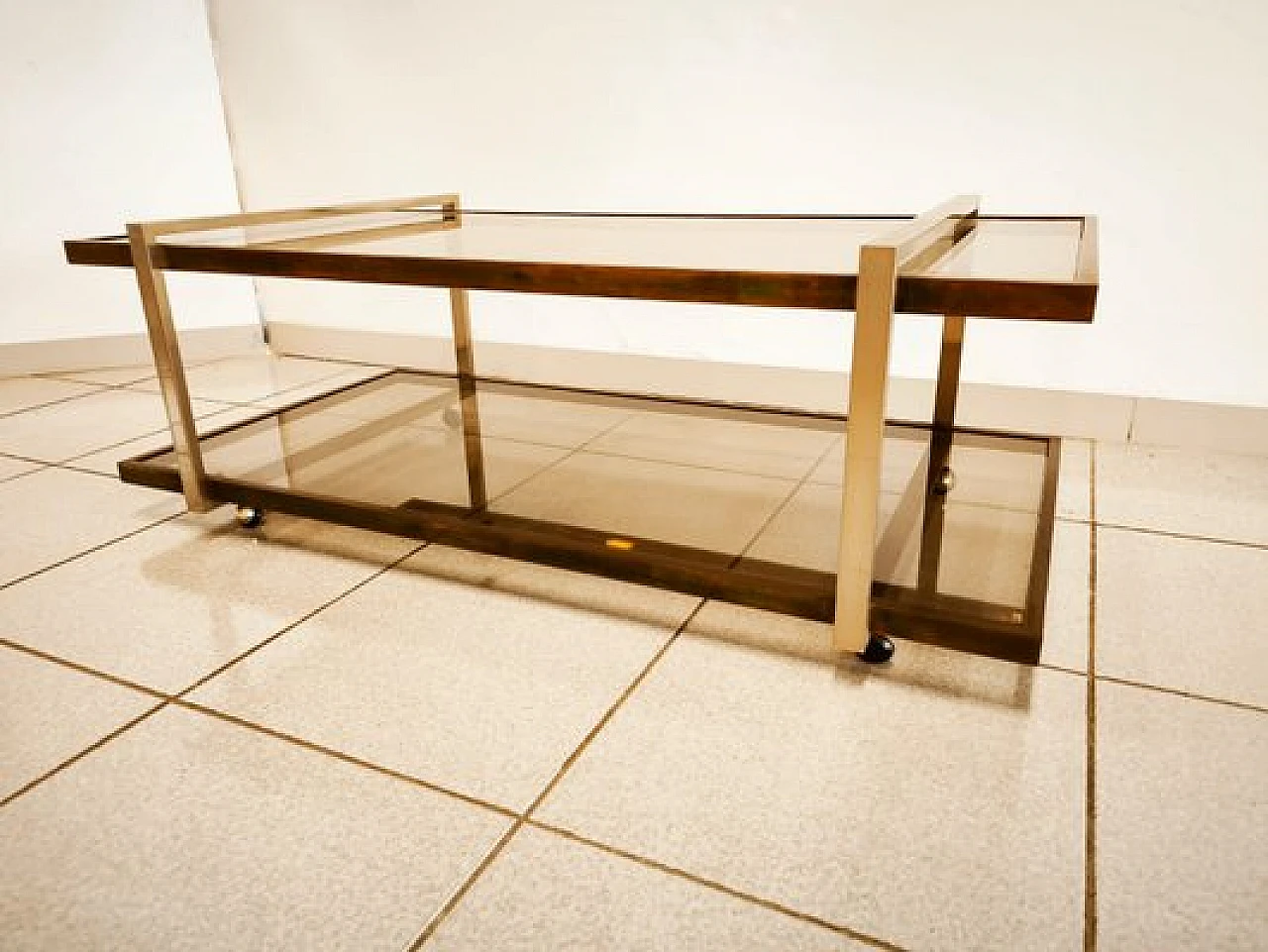 Double glass coffee table with wheels, 1970s 7