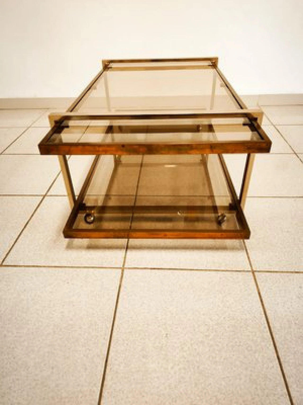 Double glass coffee table with wheels, 1970s 8