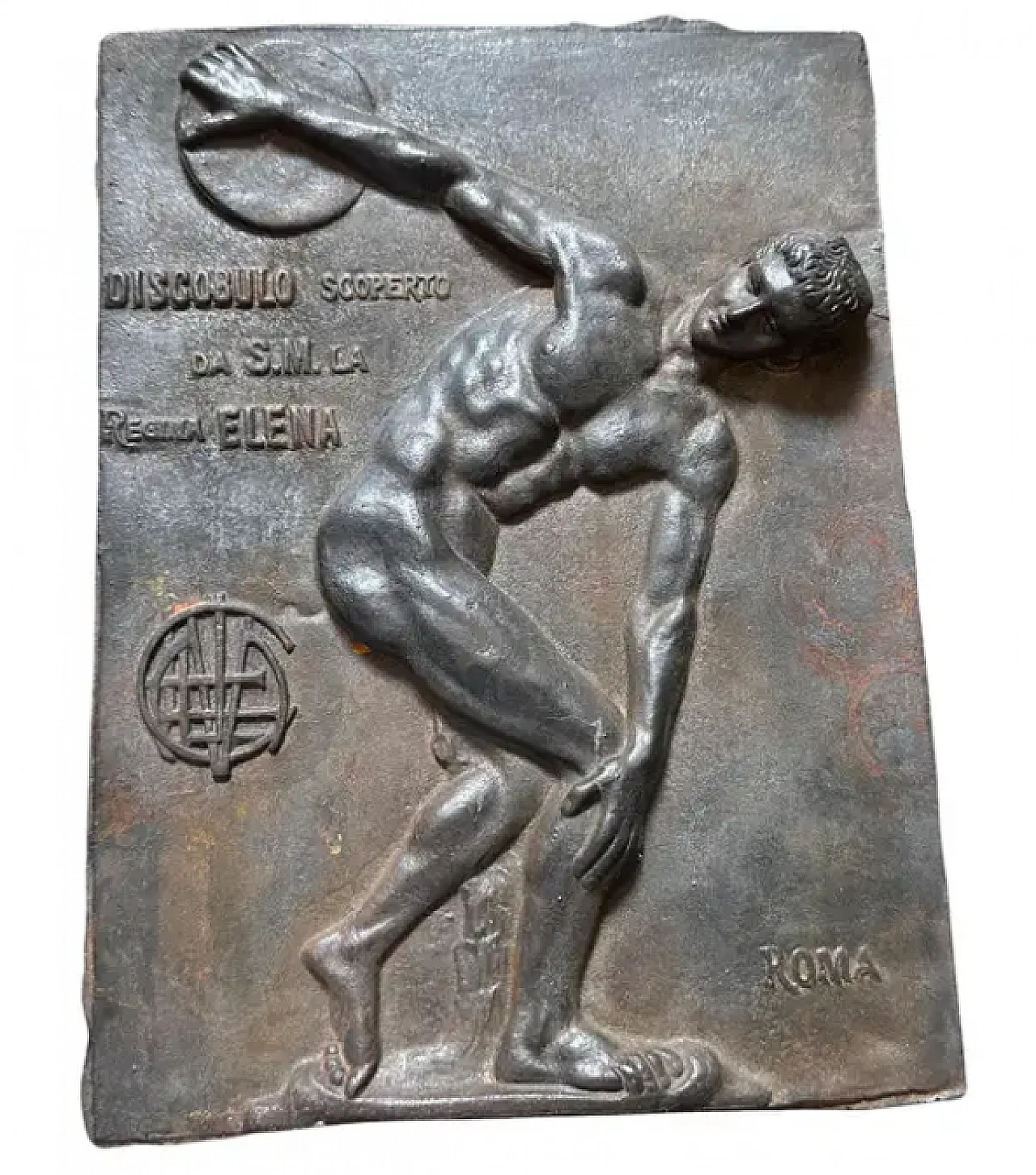 Bronze panel with relief of a Discobolus, 1950s 1