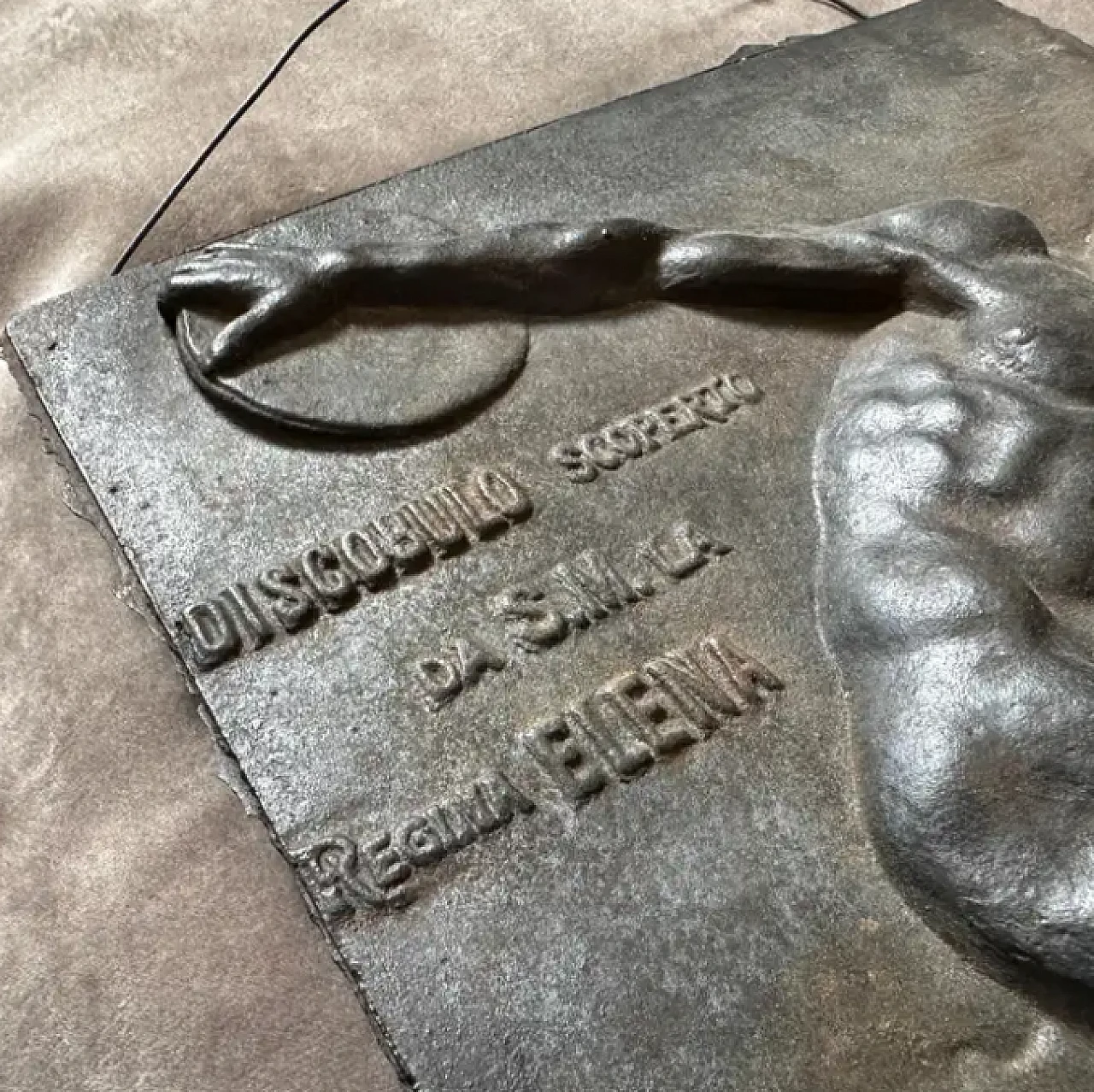 Bronze panel with relief of a Discobolus, 1950s 4