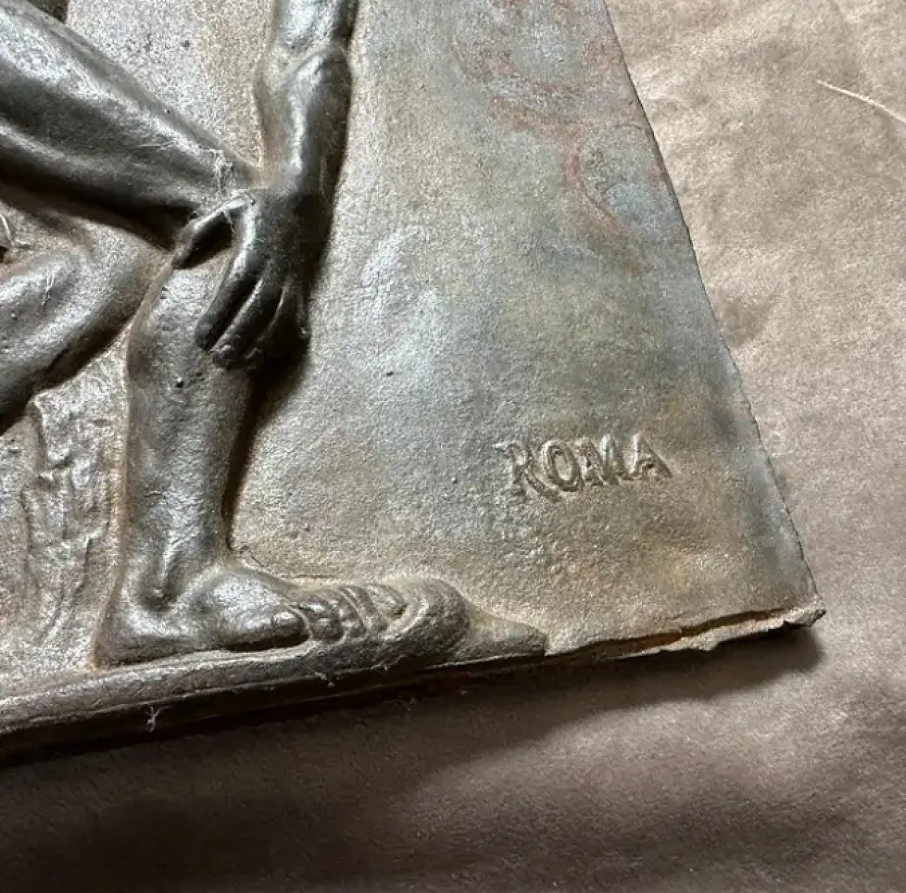 Bronze panel with relief of a Discobolus, 1950s 6