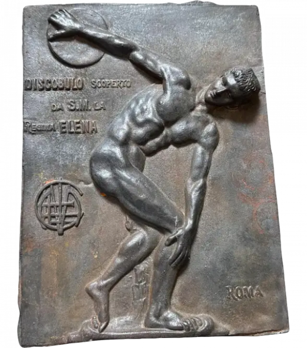 Bronze panel with relief of a Discobolus, 1950s 10