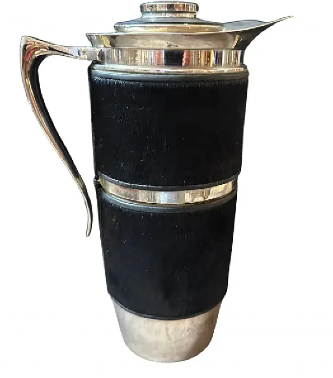 Thermos carafe in black pony skin and silver-plated, 1980s 1