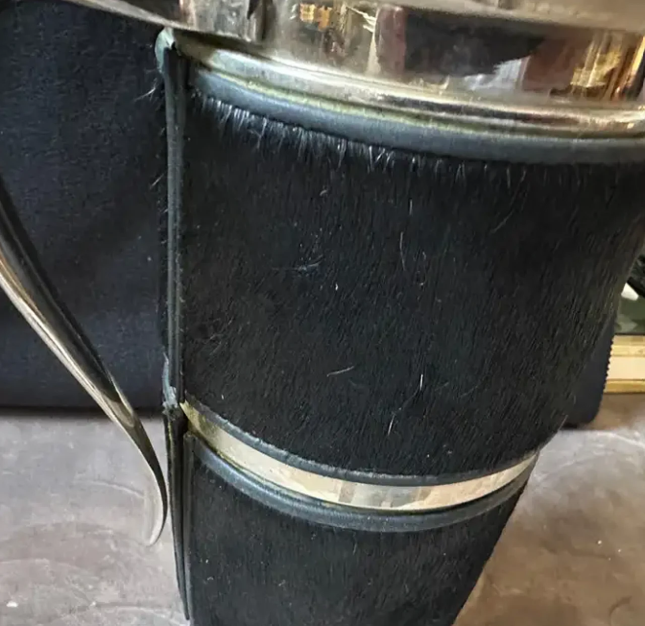 Thermos carafe in black pony skin and silver-plated, 1980s 2