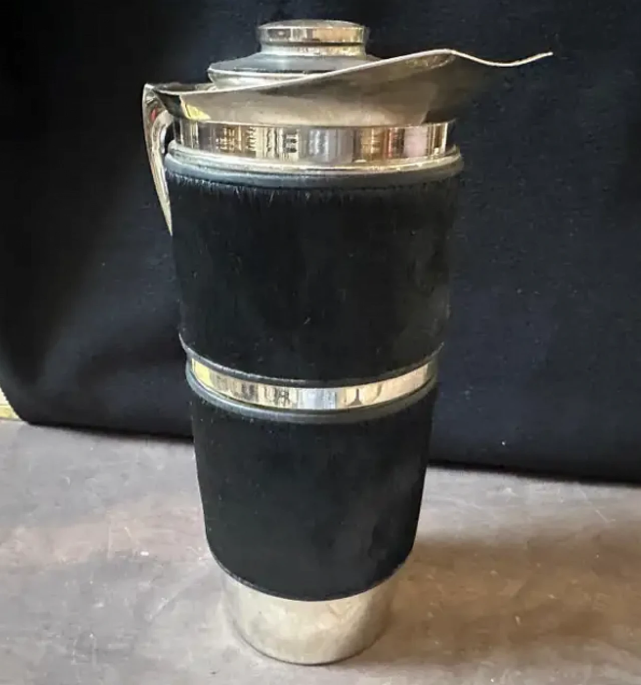 Thermos carafe in black pony skin and silver-plated, 1980s 5