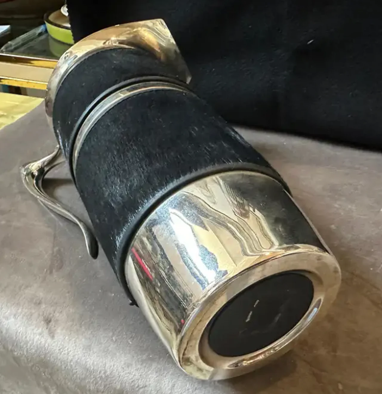 Thermos carafe in black pony skin and silver-plated, 1980s 9