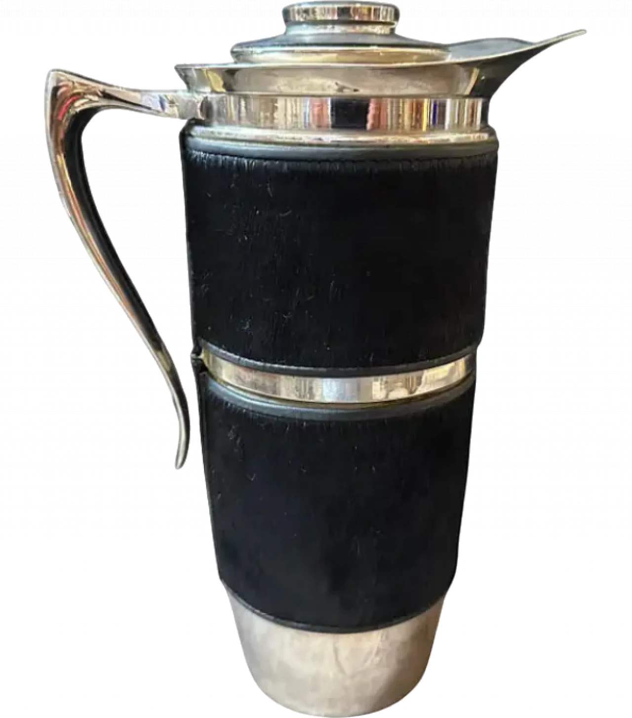 Thermos carafe in black pony skin and silver-plated, 1980s 10