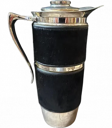 Thermos carafe in black pony skin and silver-plated, 1980s