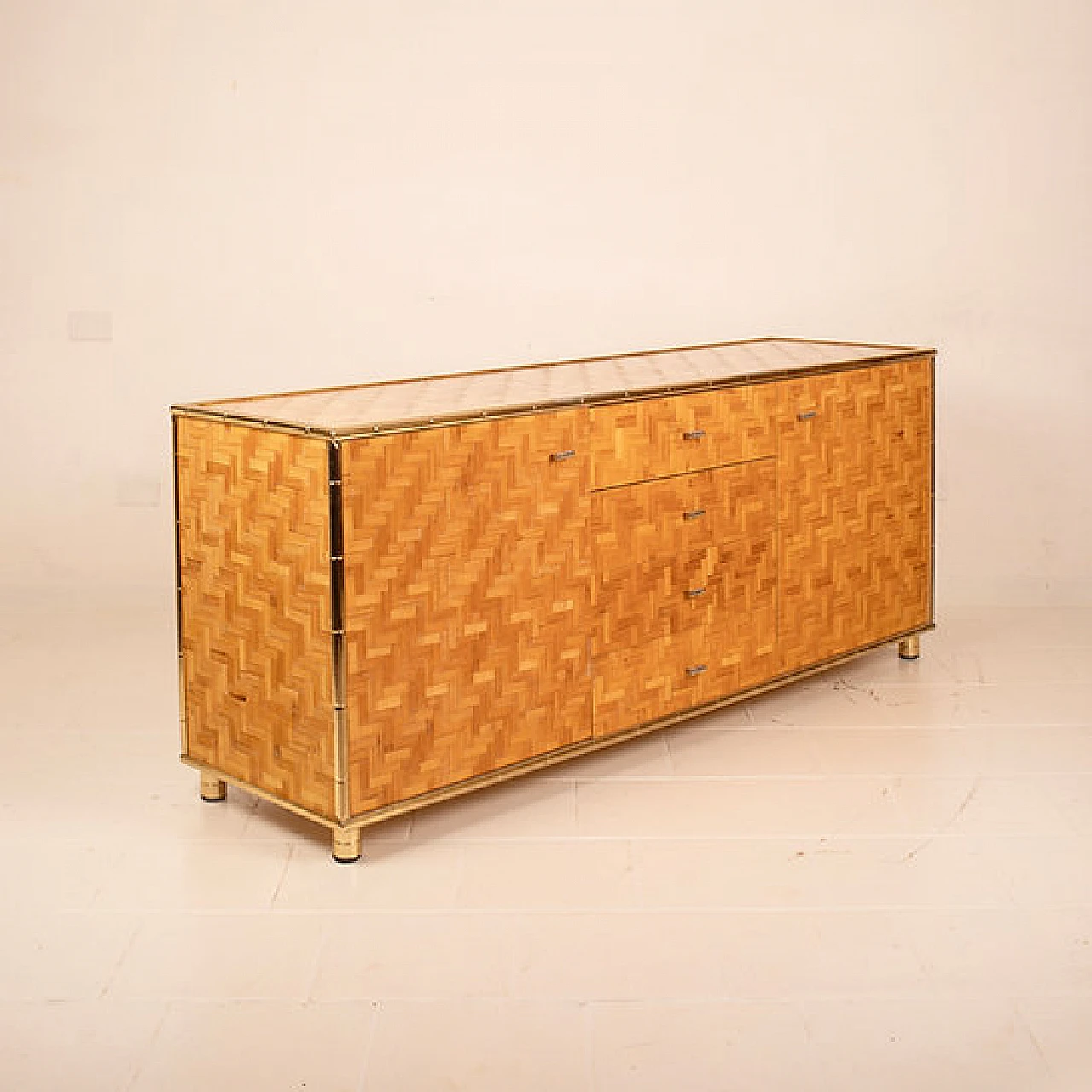 Sideboard of pressed bamboo and brass, 1970s 4