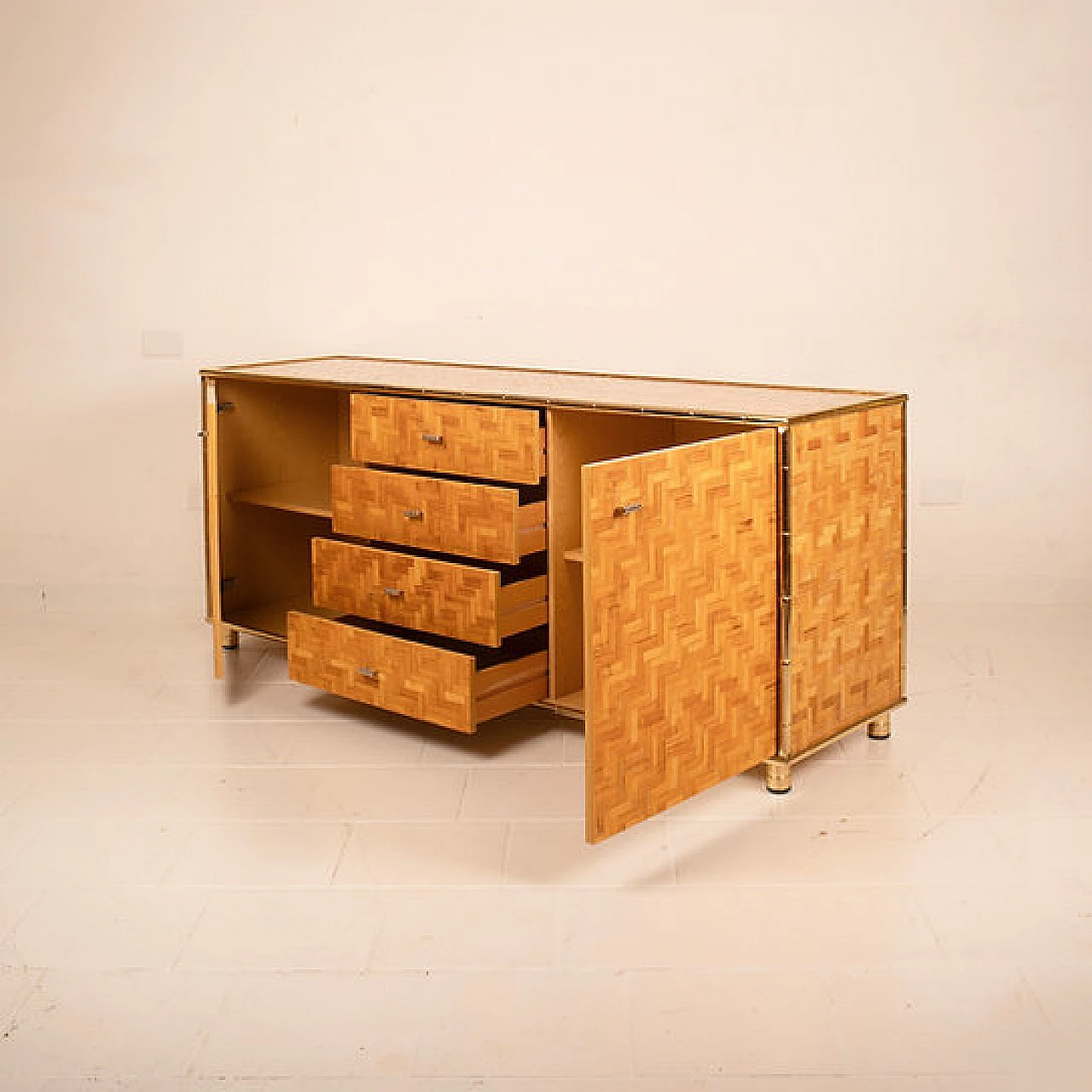 Sideboard of pressed bamboo and brass, 1970s 6