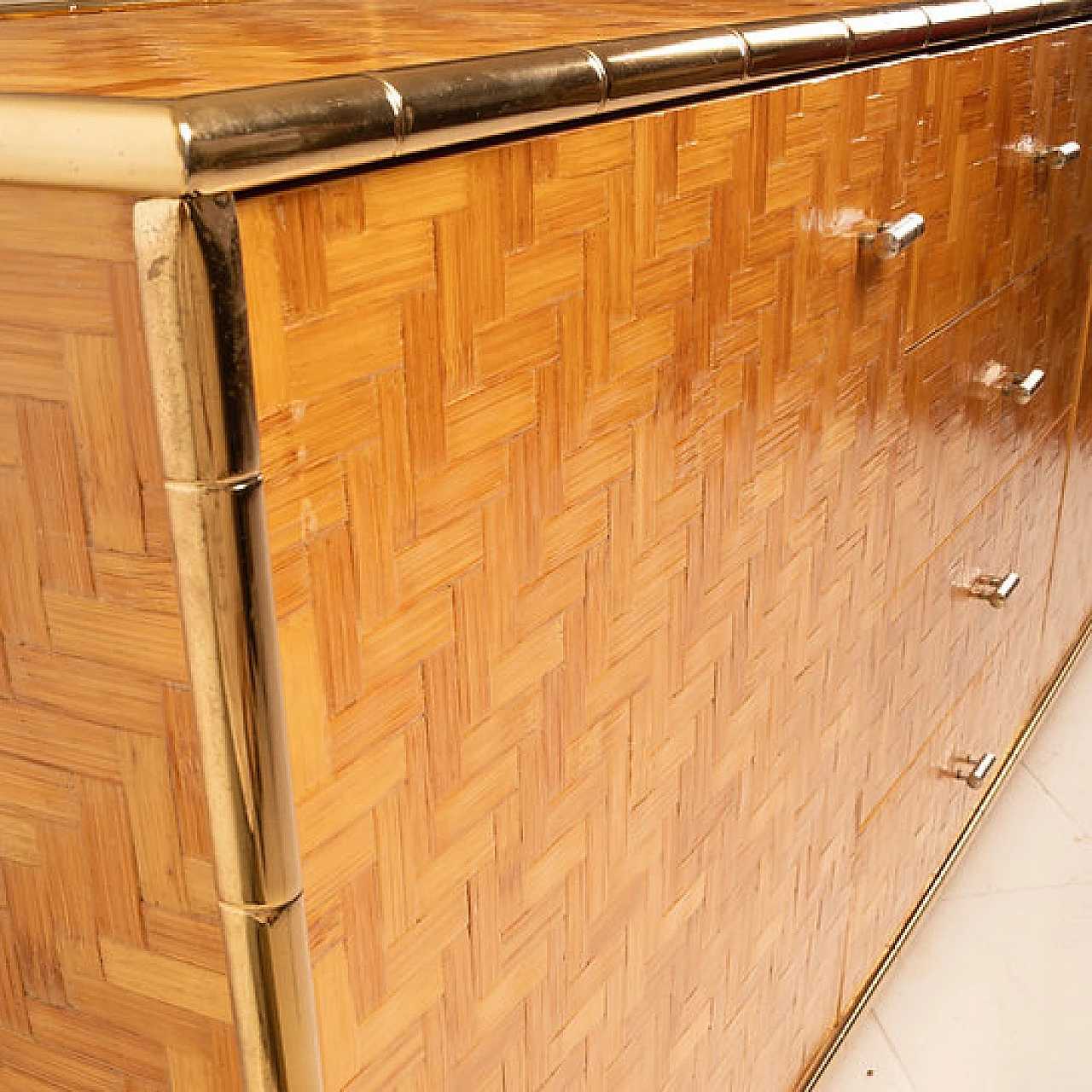 Sideboard of pressed bamboo and brass, 1970s 9