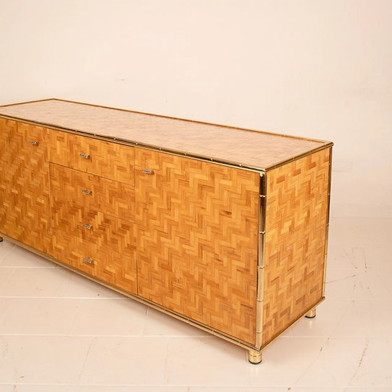 Sideboard of pressed bamboo and brass, 1970s 10