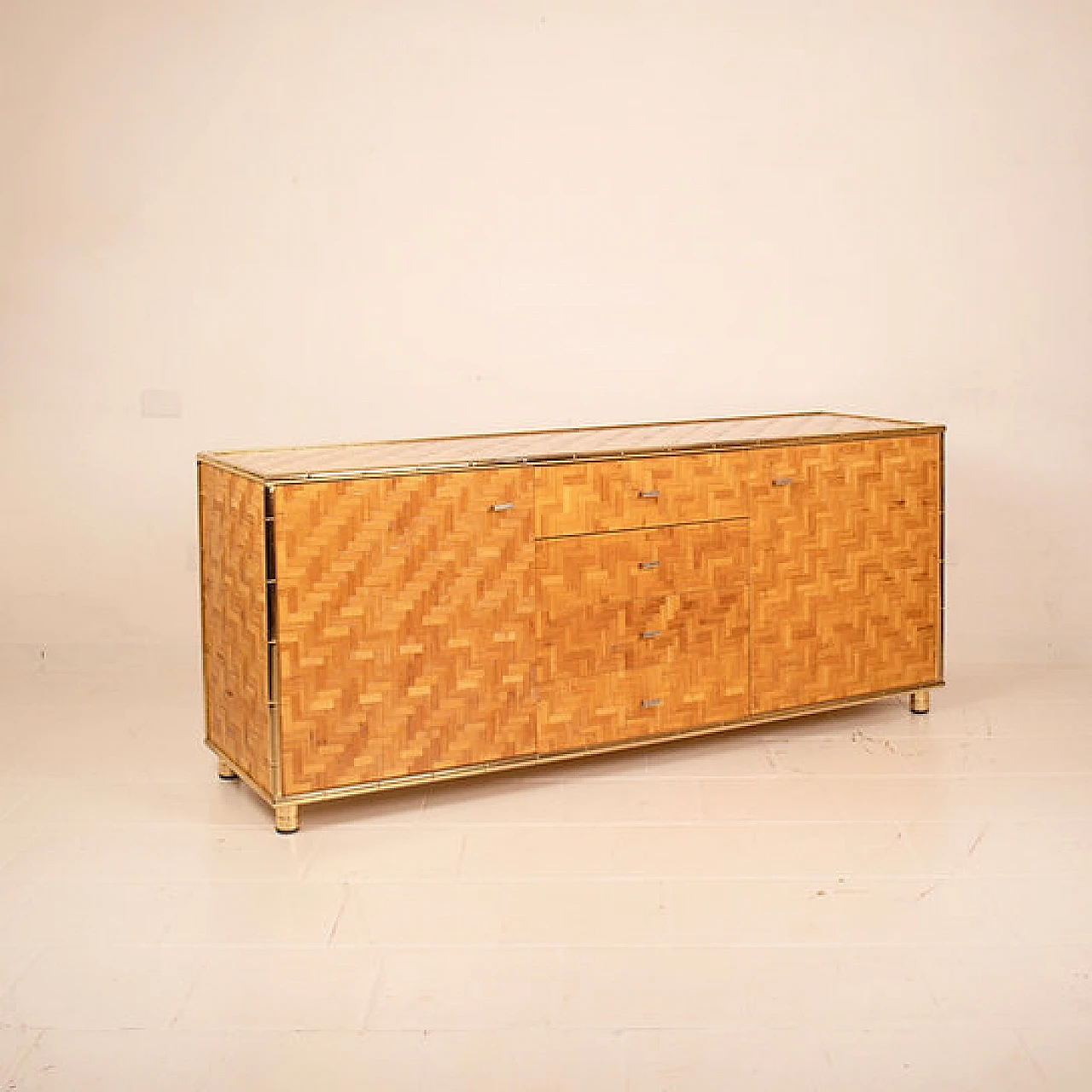 Sideboard of pressed bamboo and brass, 1970s 12