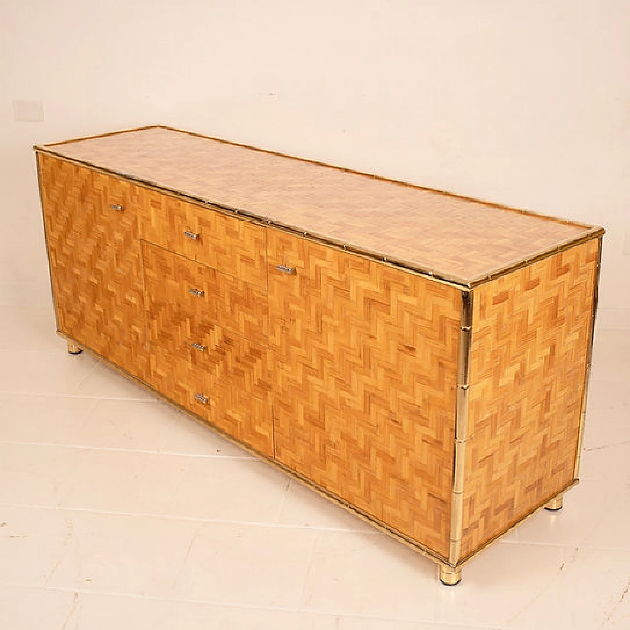 Sideboard of pressed bamboo and brass, 1970s 13