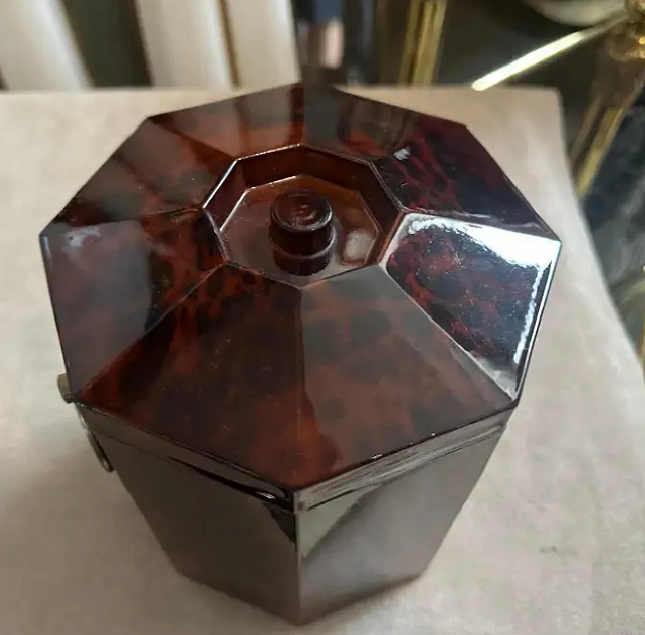 Secchiello per ghiaccio finto tartarugato in lucite e ottone, anni '70 7