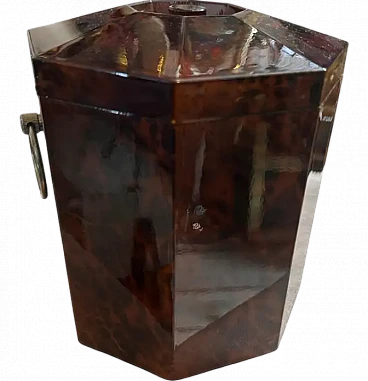 Faux tortoiseshell ice bucket in lucite and brass, 1970s